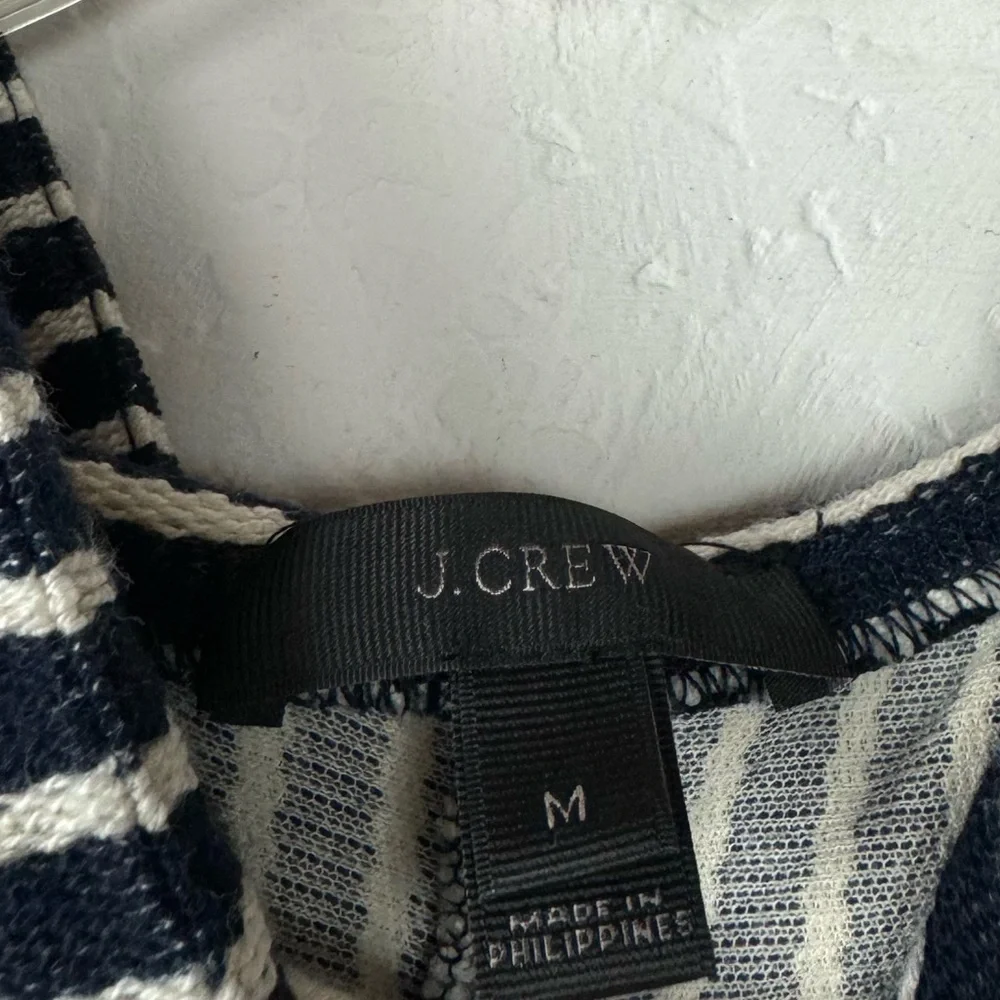 J Crew Hoodie Pullover Sweatshirt Sweater Striped Print Navy Blue Ivory Terry - Picture 9 of 9